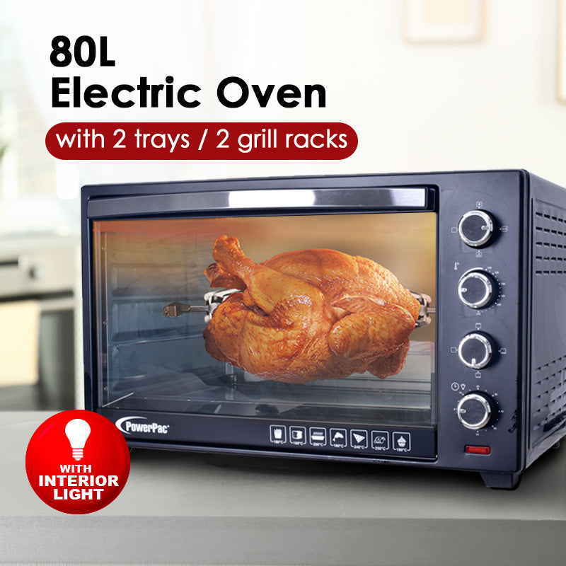 Electric Oven 80L with Rotisserie and convection functions, 2 trays and grill racks (PPT80) FREE (PPSM335)