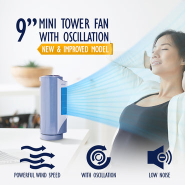 Tower Fan 9", Desk and Table Fan with Oscillation (PPTF10) - PowerPacSG