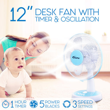 Desk Fan 12" with Oscillation & Timer (PPTF303) - PowerPacSG