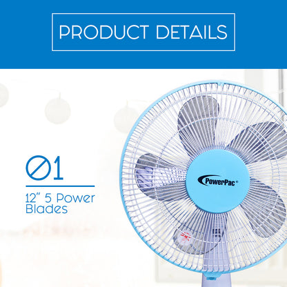 Desk Fan 12" with Oscillation & Timer (PPTF303) - PowerPacSG