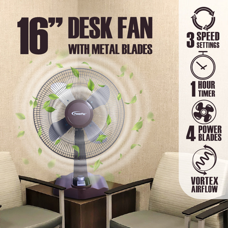 Desk Fan 16&quot; with Metal Blades (PPTF400) - PowerPacSG