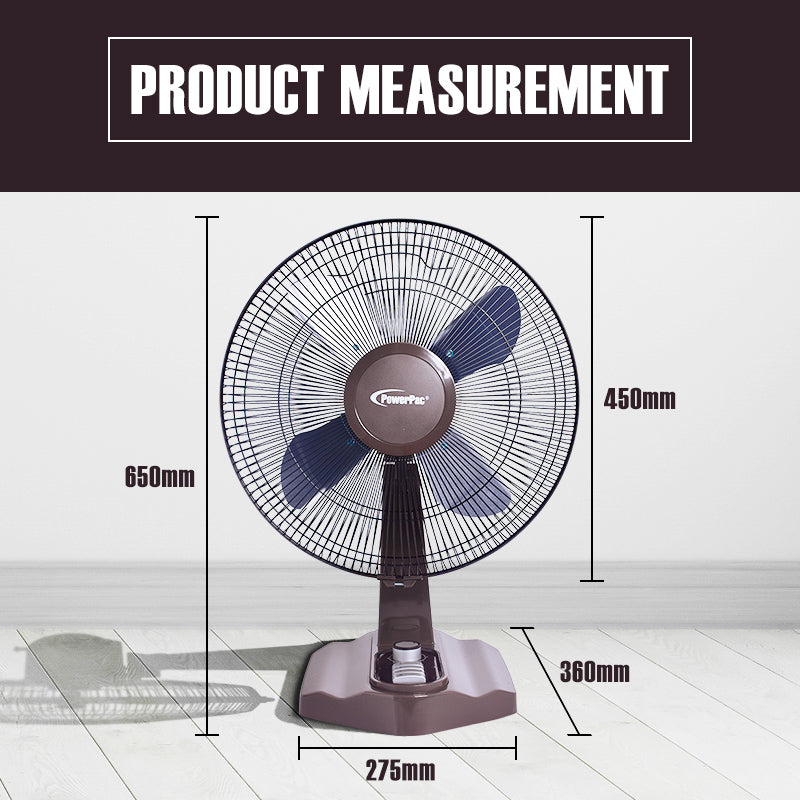 Desk Fan 16&quot; with Metal Blades (PPTF400) - PowerPacSG