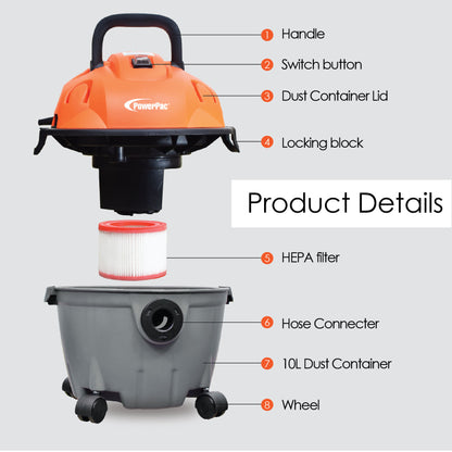 Wet & Dry Vacuum Cleaner 1200 Watts (PPV1500) - PowerPacSG