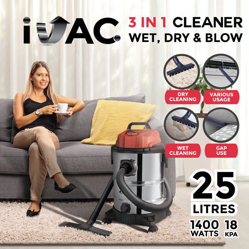 Wet & Dry + Blower Vacuum Cleaner with Vacuum 18KPa Suction (PPV2500) - PowerPacSG