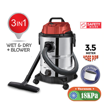 Wet & Dry + Blower Vacuum Cleaner with Vacuum 18KPa Suction (PPV2500) - PowerPacSG