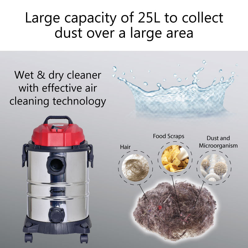 Wet & Dry + Blower Vacuum Cleaner with Vacuum 18KPa Suction (PPV2500) - PowerPacSG