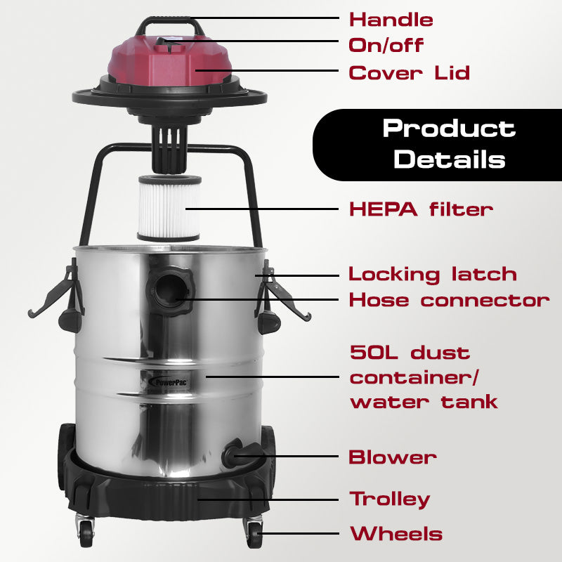 Wet & Dry Vacuum Cleaner, Vacuum Cleaner with Blower , Powerful Vacuum Cleaner 50L (PPV5500)