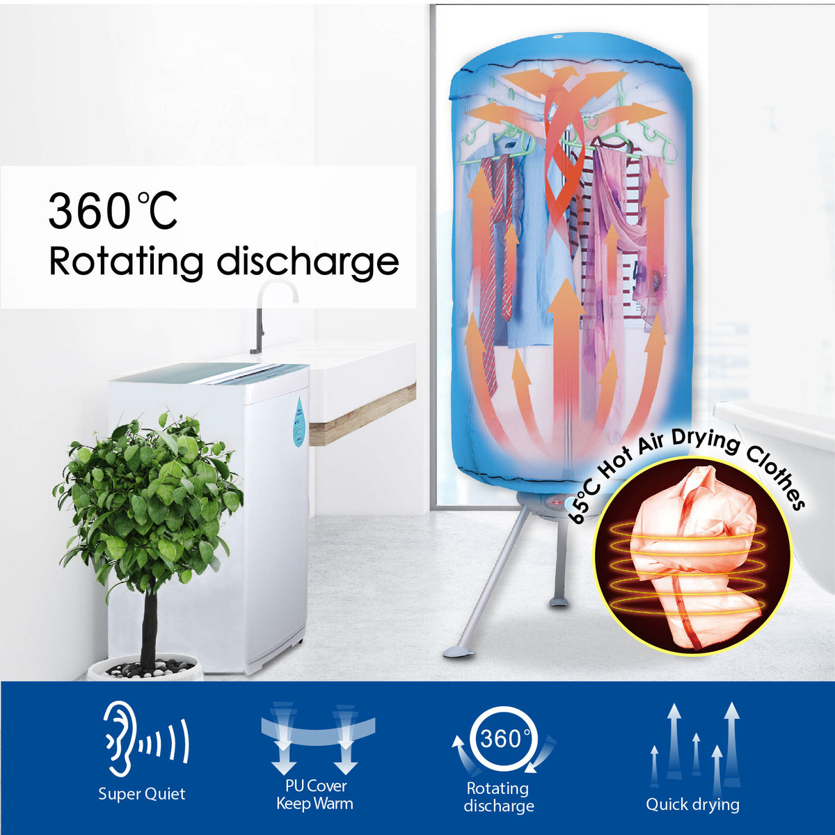 2in1 Portable UV Electric clothes dryer with UV waterproof &amp; PTC Heater System- 900 Watts (PPV636) - PowerPacSG