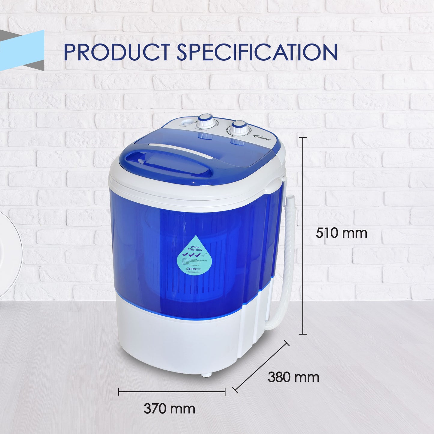 2in1 Mini Washing Machine - 15 Mins Fast Laundry (PPW820) - PowerPacSG