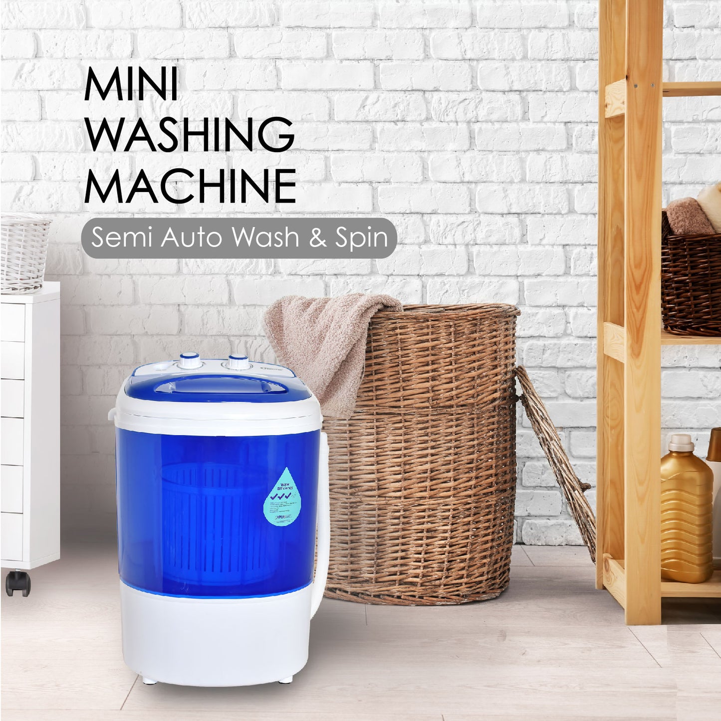 2in1 Mini Washing Machine - 15 Mins Fast Laundry (PPW820) - PowerPacSG