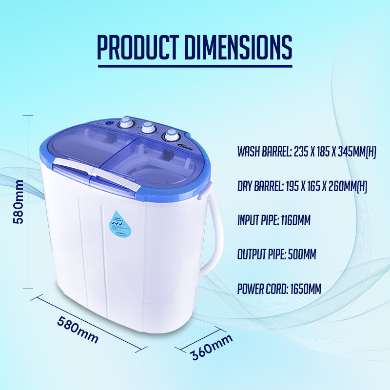 2in1 Twin Tub Mini Washing Machine - Wash & Spin Fast Laundry (PPW920) - PowerPacSG