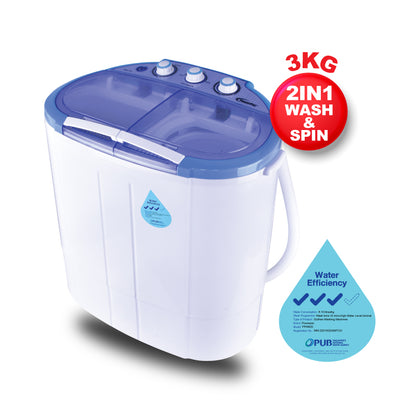 2in1 Twin Tub Mini Washing Machine - Wash & Spin Fast Laundry (PPW920)