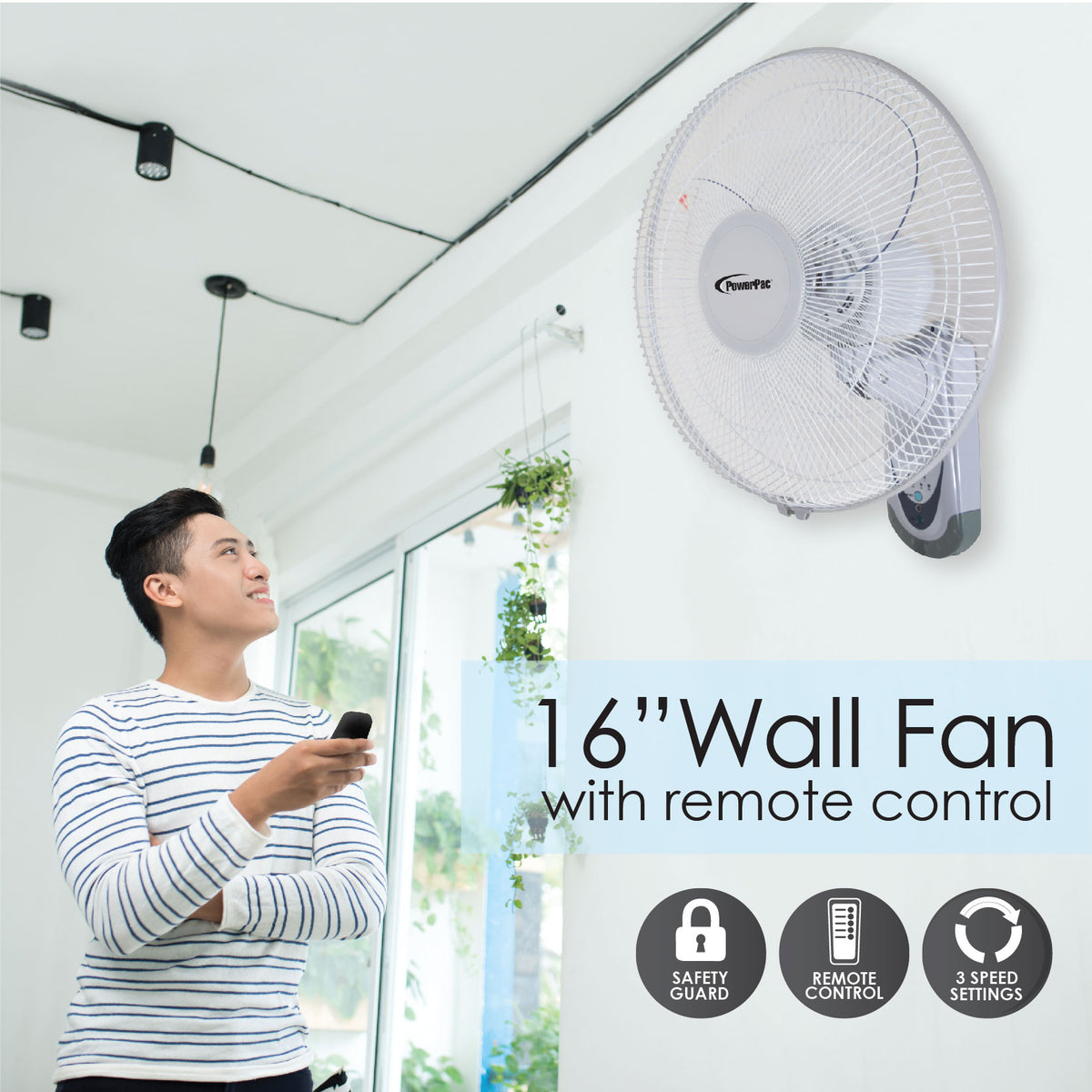 Wall Fan 16&quot; with Remote Control (PPWF40R) - PowerPacSG