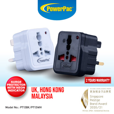 2 Pieces x Multi Travel Adapter (PT13) UK, Hong Kong Malaysia - White