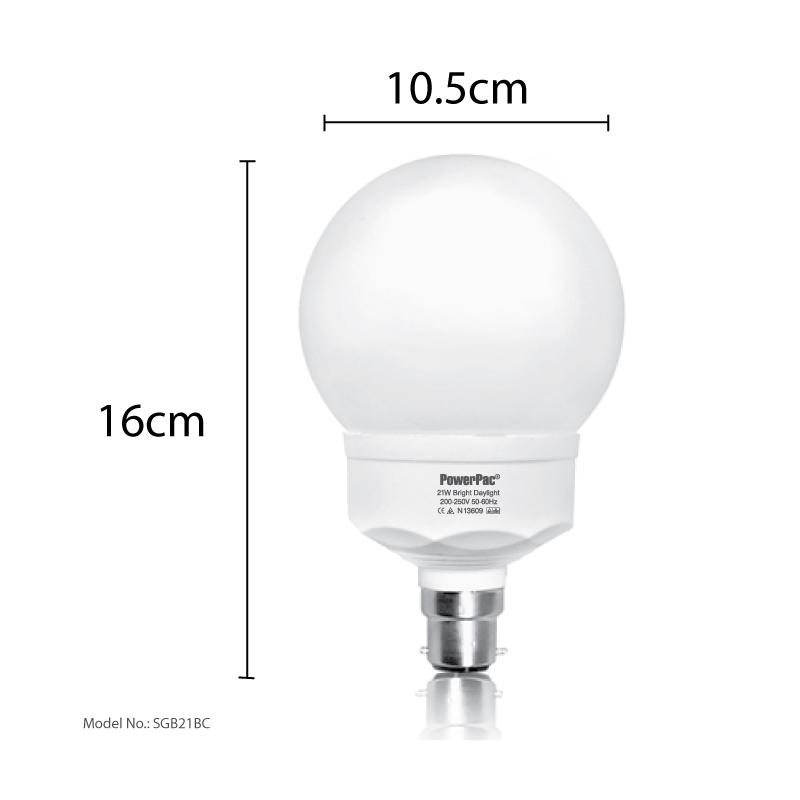 2 Pieces x PowerPac 18W/ B22 Energy Saving Bulb Daylight (SGB21BC) - PowerPacSG
