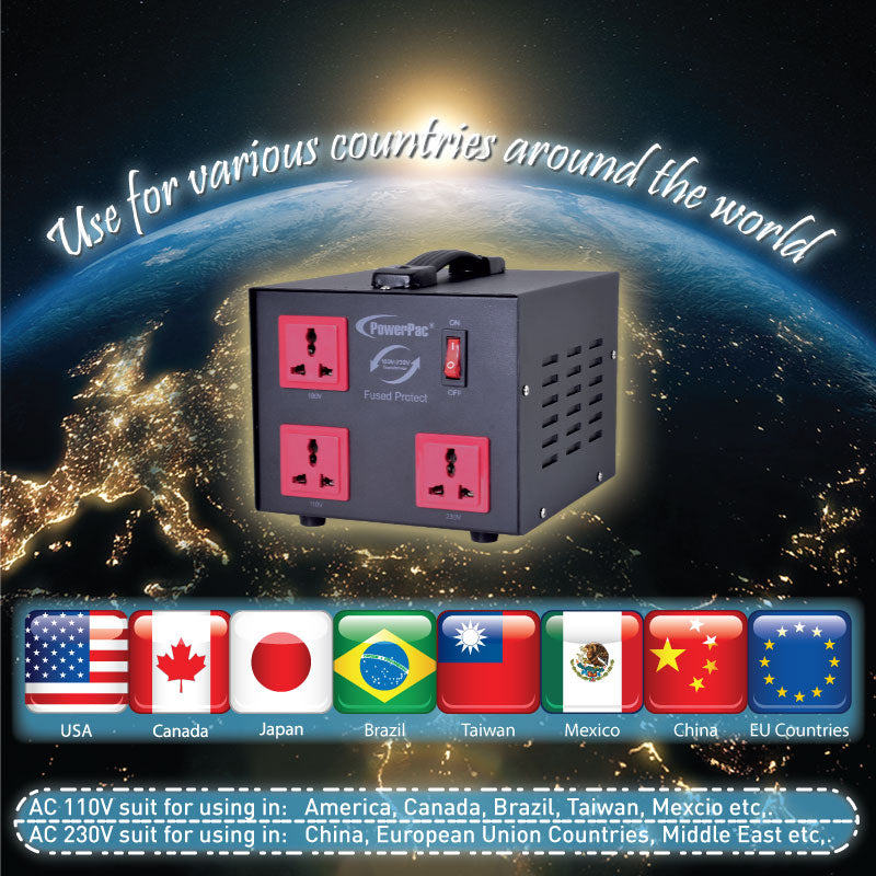 1000W Heavy Duty Step Up & Down Voltage Converter Transformer 110V / 220V Voltage Regulator (ST1000) - PowerPacSG