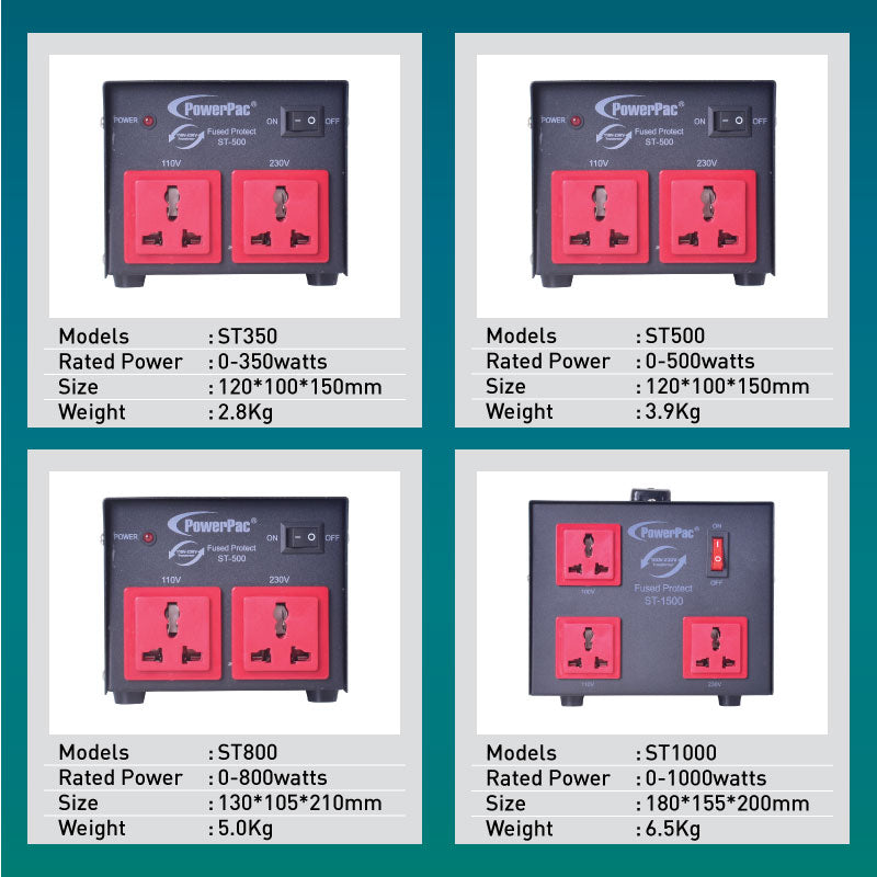500W Heavy Duty Step Up & Down Voltage Converter Transformer 110V / 220V Voltage Regulator (ST500) - PowerPacSG