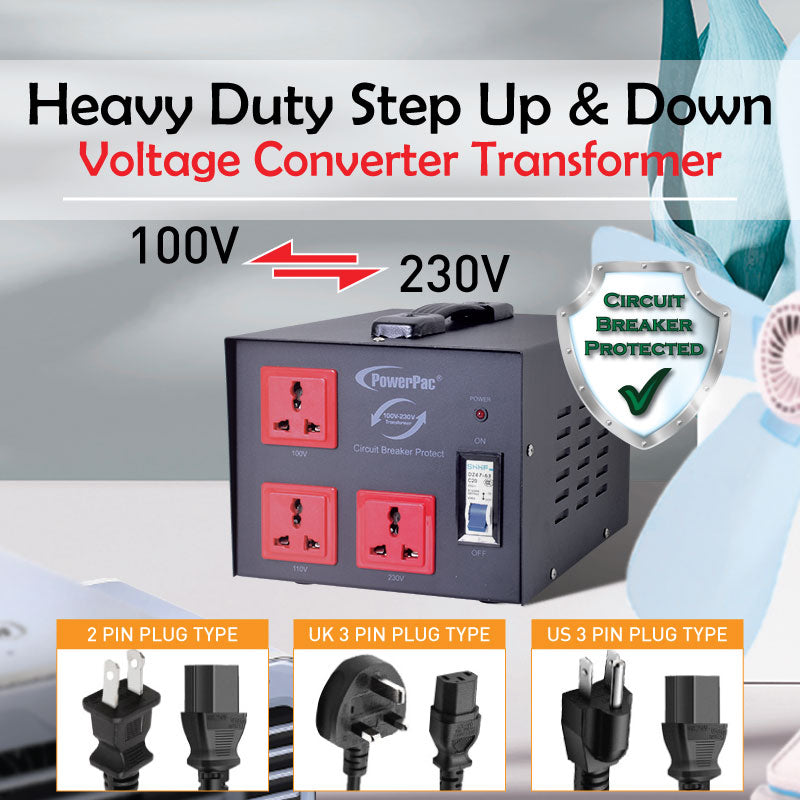 3000W Heavy Duty Step Up & Down Voltage Converter Transformer 110V / 220V Voltage Regulator (ST3000) - PowerPacSG