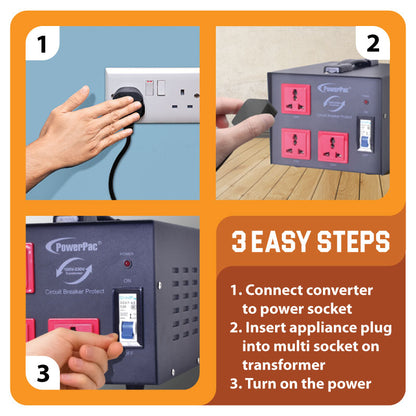 3000W Heavy Duty Step Up & Down Voltage Converter Transformer 110V / 220V Voltage Regulator (ST3000) - PowerPacSG