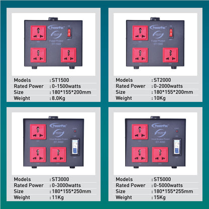 3000W Heavy Duty Step Up & Down Voltage Converter Transformer 110V / 220V Voltage Regulator (ST3000) - PowerPacSG