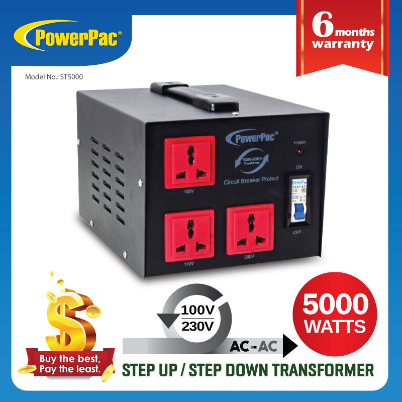 5000W Heavy Duty Step Up & Down Voltage Converter Transformer 110V / 220V Voltage Regulator (ST5000) - PowerPacSG