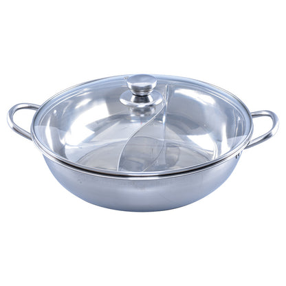 Stainless Steel Yuan Yang Pot / 鸳鸯锅  with Glass Lid 32CM (YYPOT)